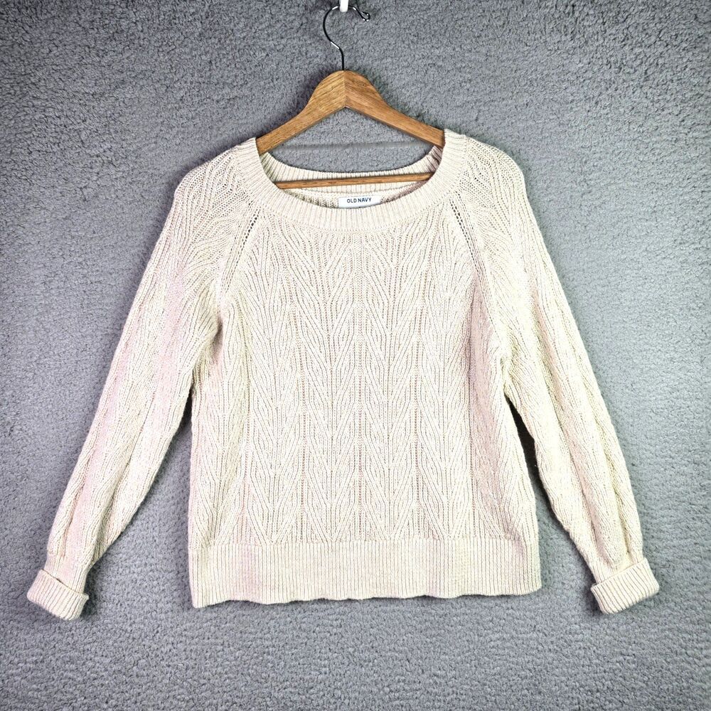 Old Navy Cable Knit Sweater Cream Medium Chunky Raglan Fall Classic Neutral